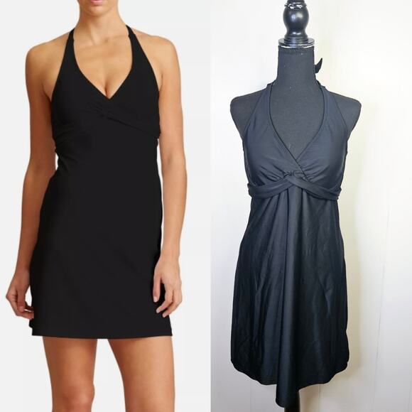 Athleta Tara Halter Swim Dress Swimwear Size 38 B/C Built In Bra Underwire Black - Picture 1 of 12